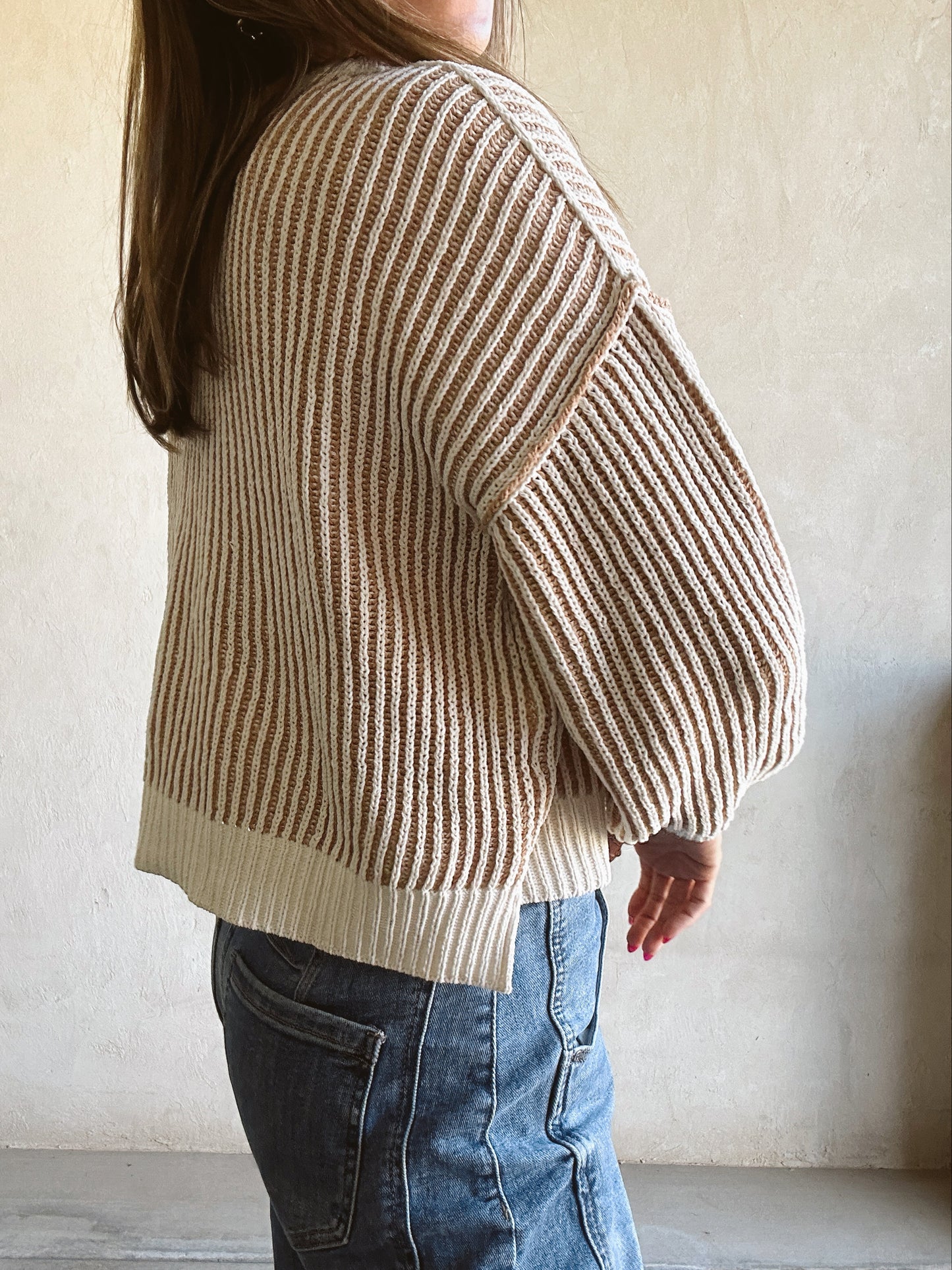 Miranda Ribbed Sweater in Tan & Cream