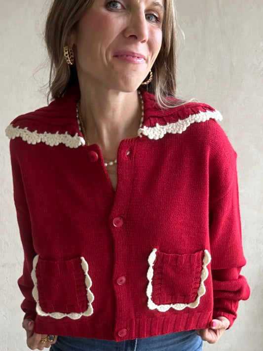 Lizzy Doll Collar Sweater in Red