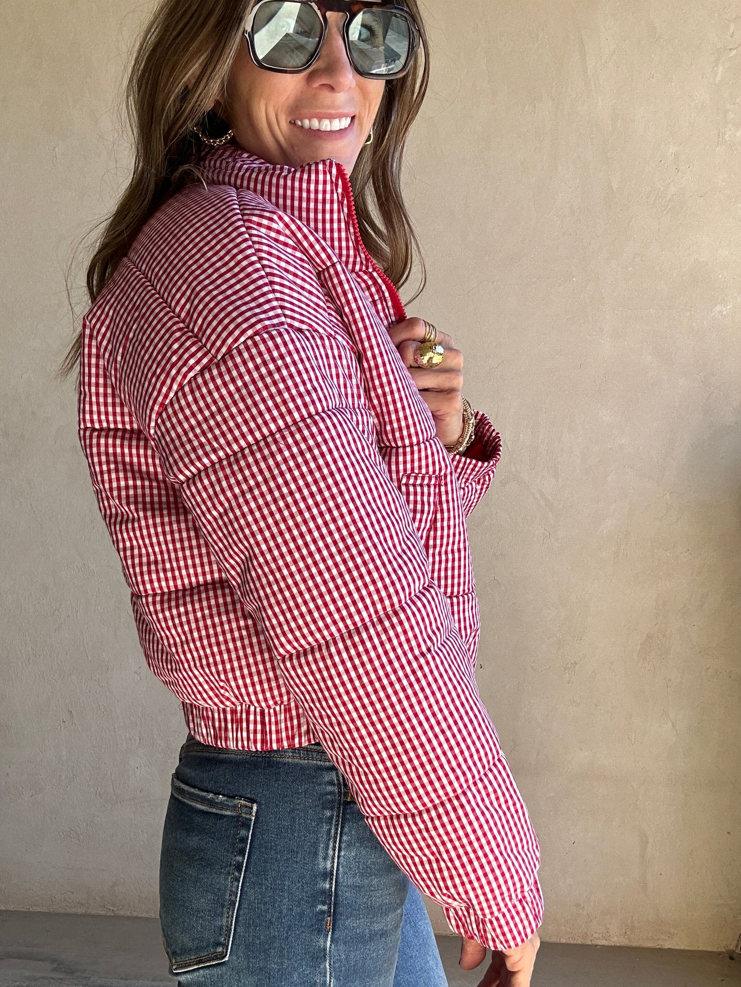 Hadley Gingham Jacket in Red & White