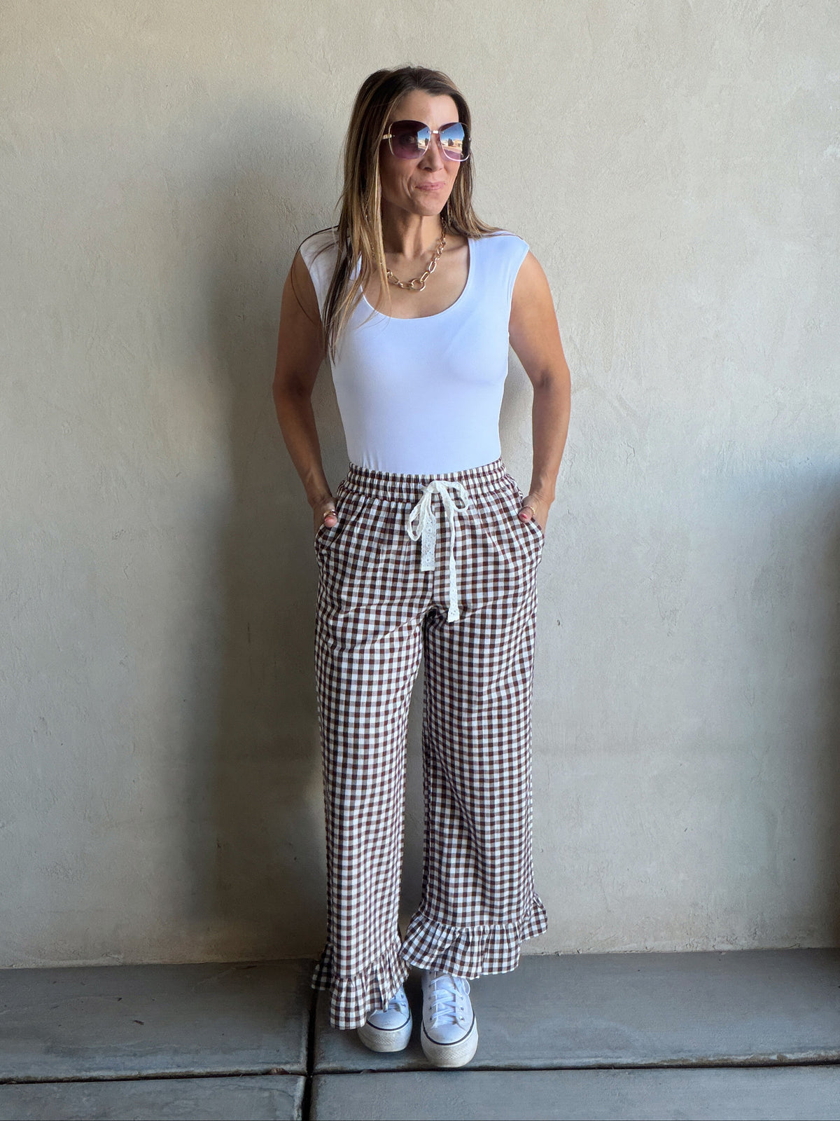 Ginger Gingham Pants in Brown & Ivory