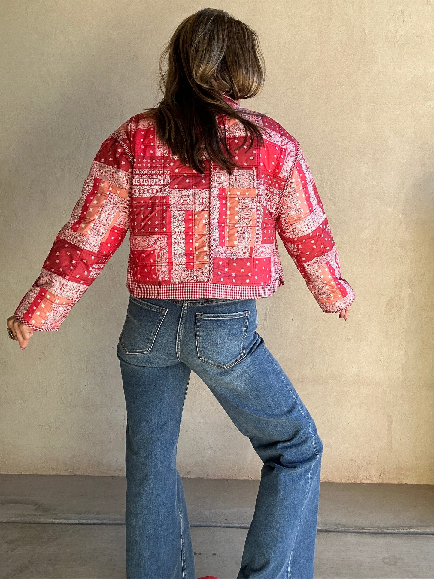 Brylee Quilted Bandana Jacket in Red