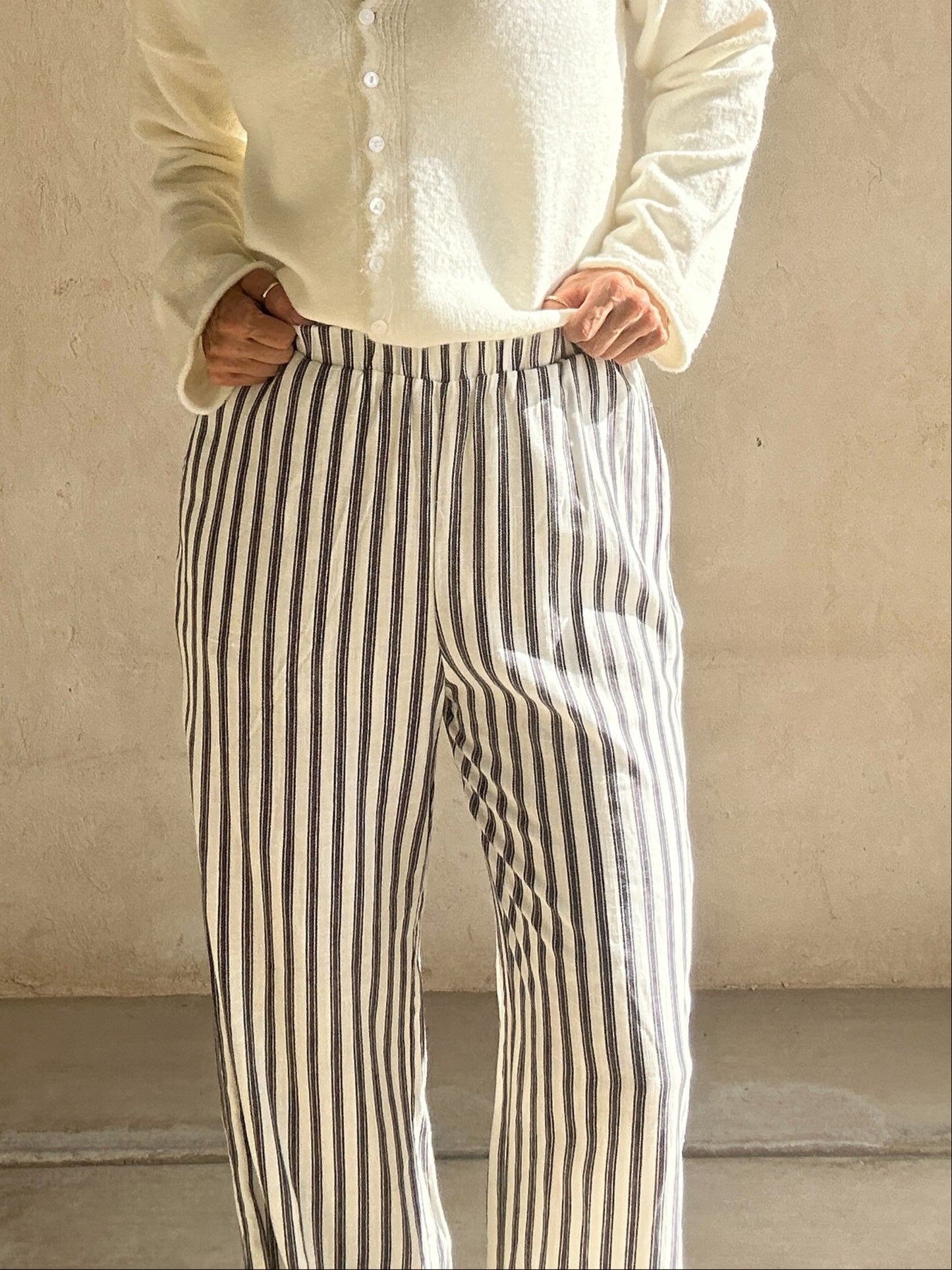 Sydney Linen Pants in Black Stripe & Ivory