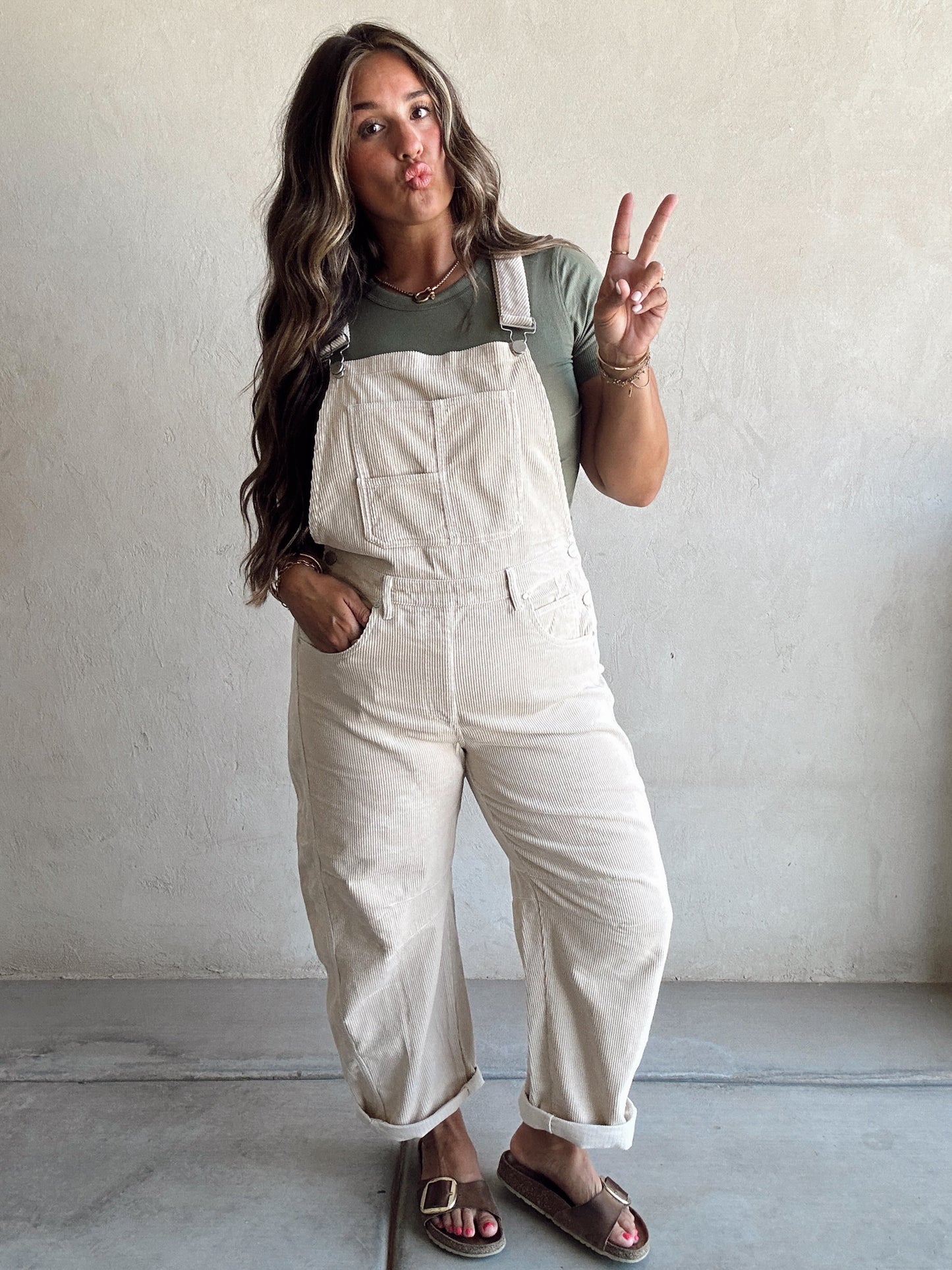 Jaylen Corduroy Overalls in Oat