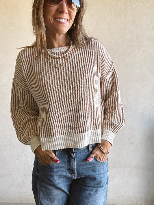 Miranda Ribbed Sweater in Tan & Cream