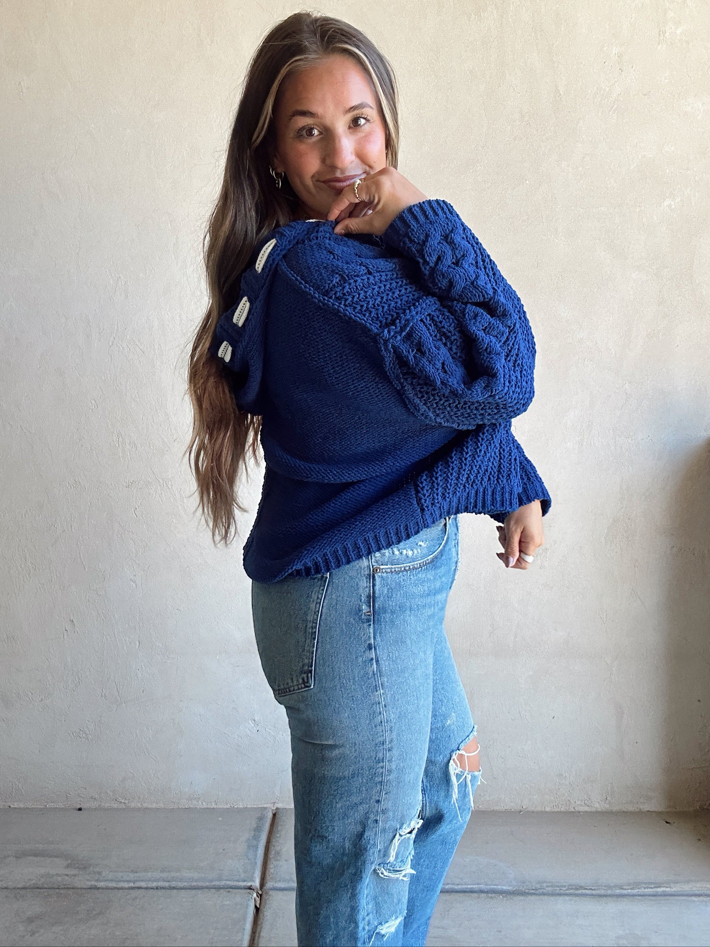 Cassie Cable Knit Sweater in Blue