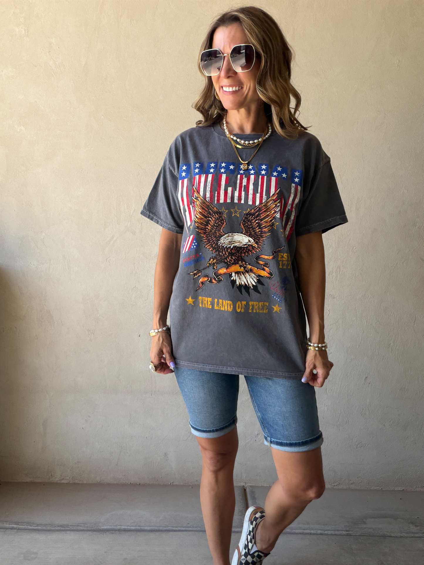 America Land of the Free Tee in Mineral Wash Gray