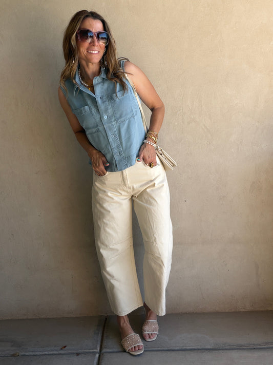 Cassy Barrel Pants in Cream