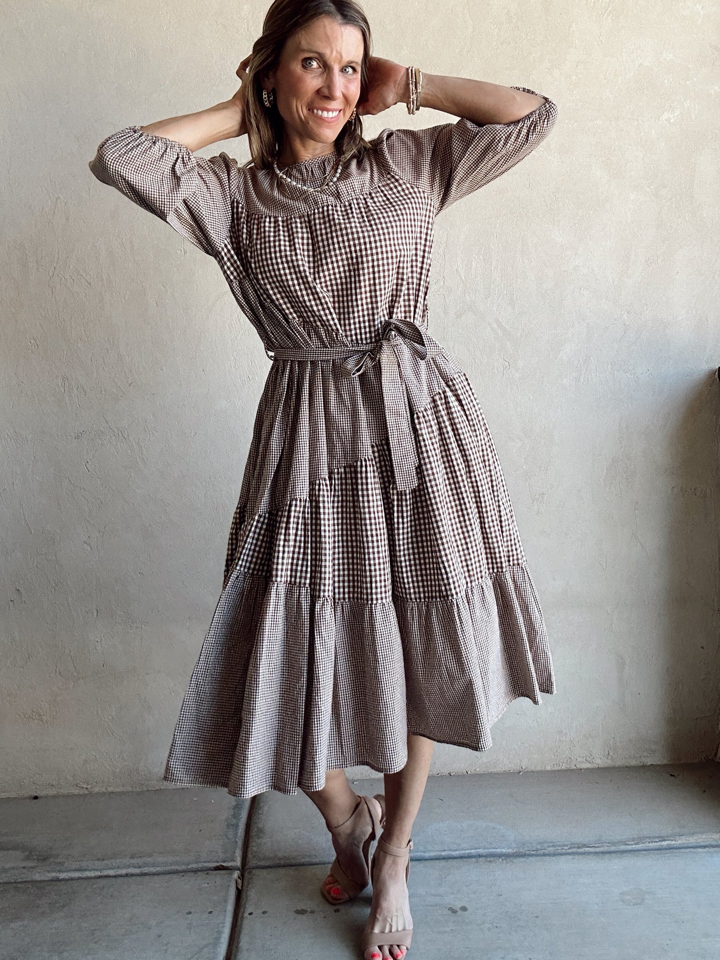 Jennifer Dress in Chocolate Gingham