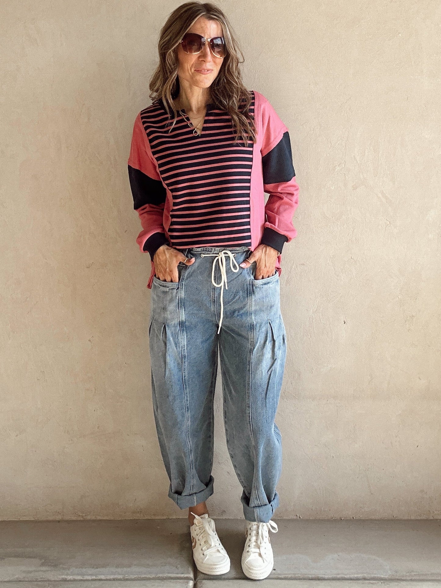 Alyssa Drawstring Barrel Jeans