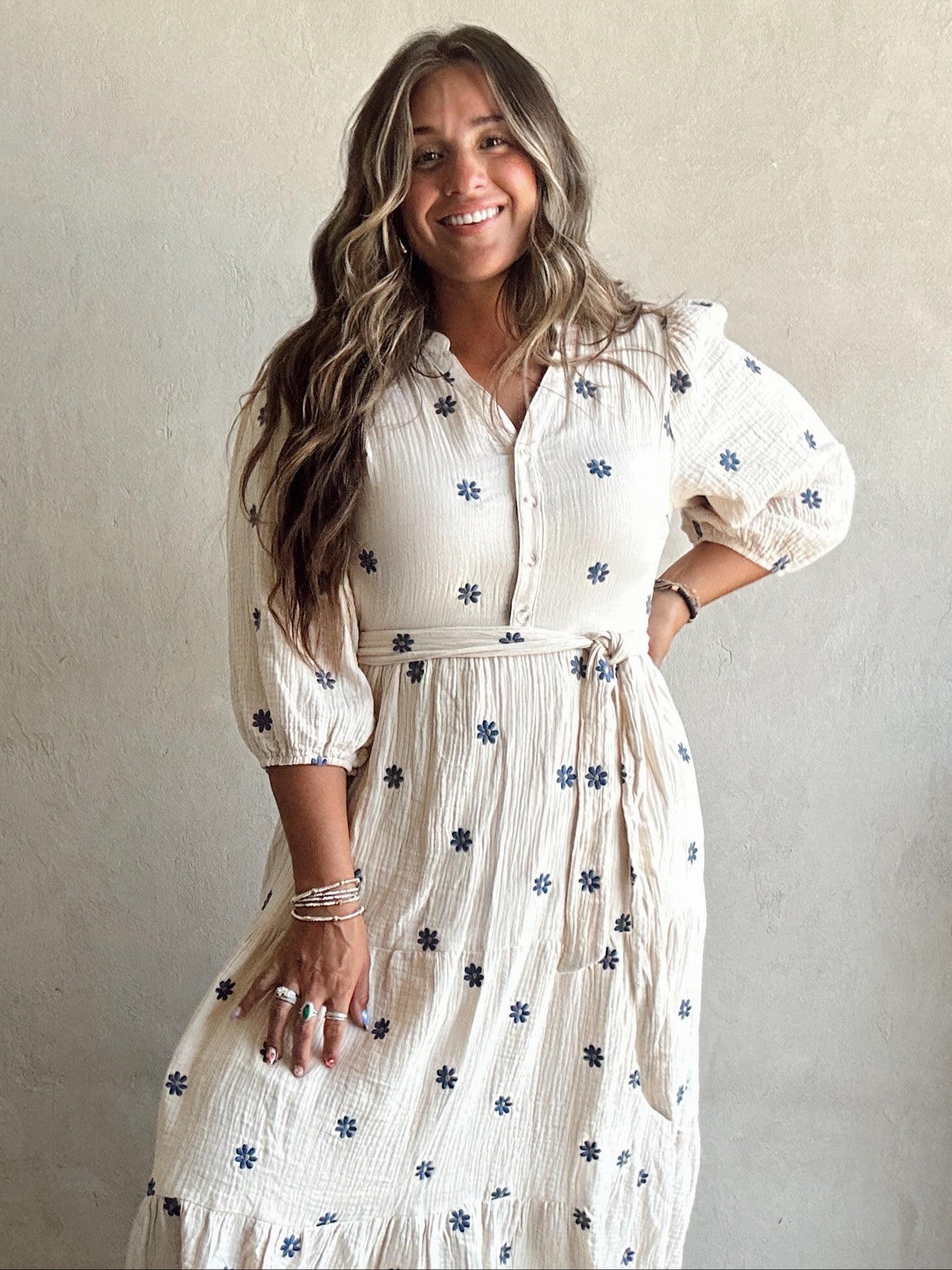 Eden Embroidered Dress in Cream