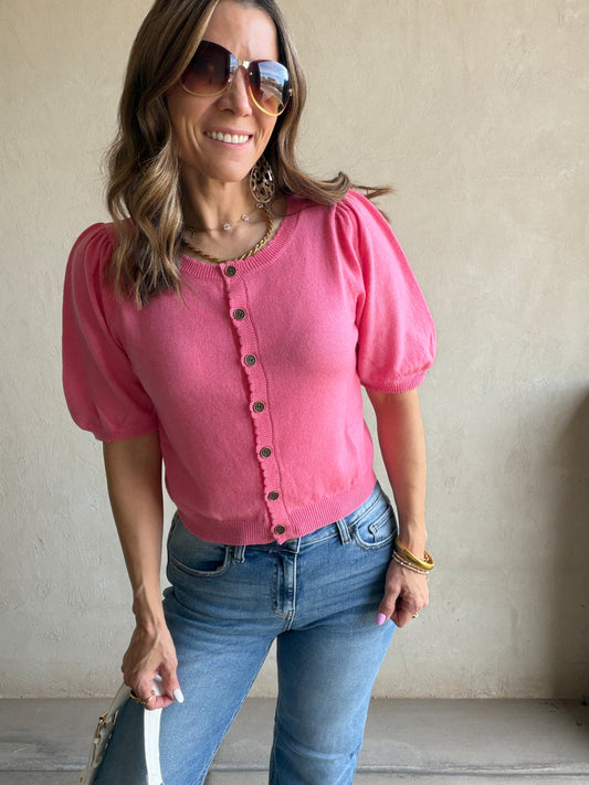 Emmie Button Down Sweater in Pink