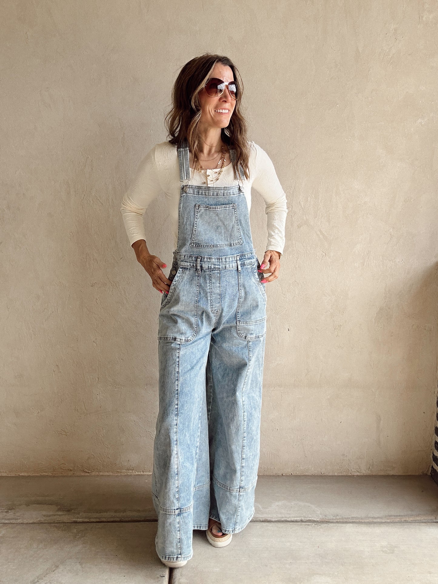 Charlie Wide Leg Overalls in Light Wash