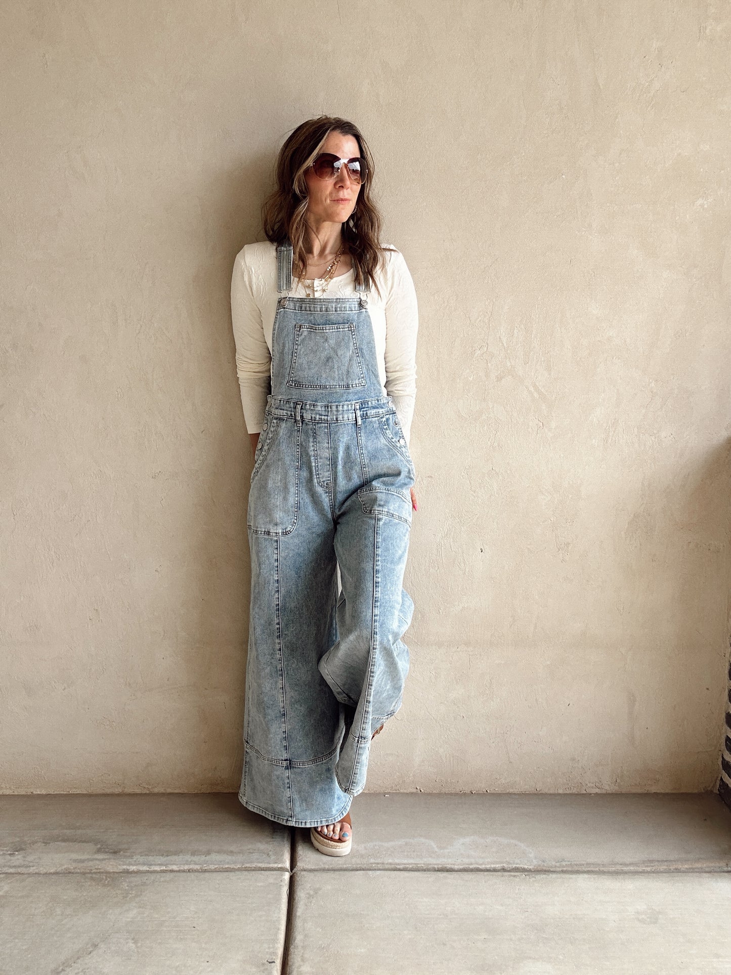 Charlie Wide Leg Overalls in Light Wash