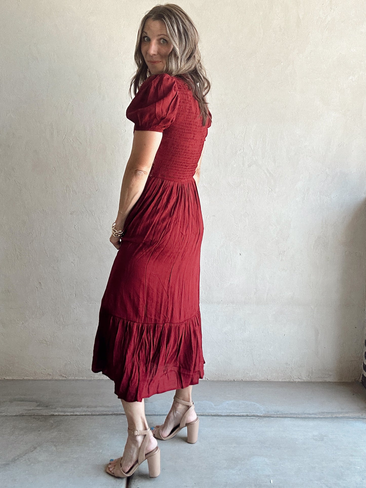Bridget Embroidered Dress in Burgundy