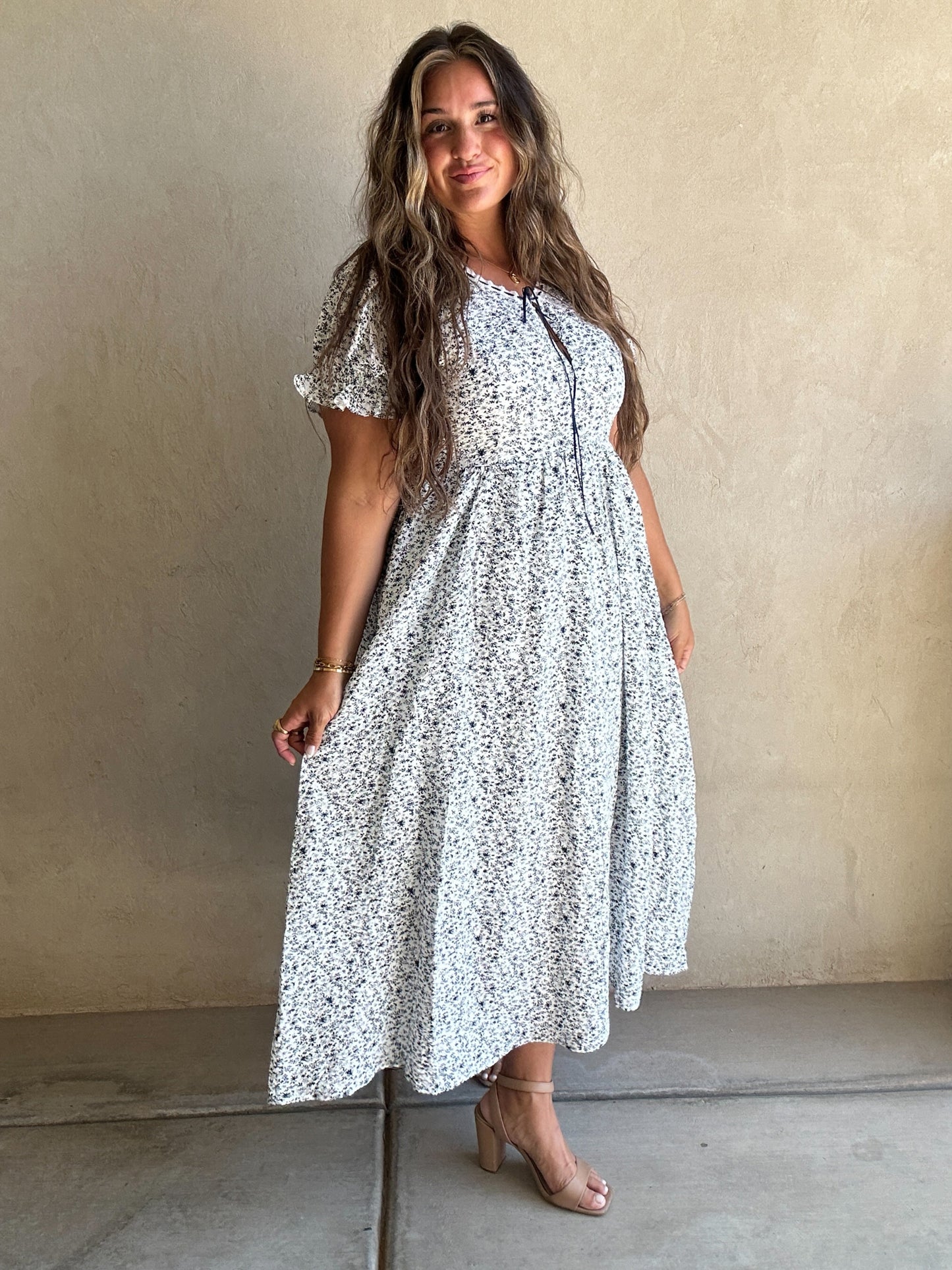 McKinlee Dress in Blue & Ivory Floral