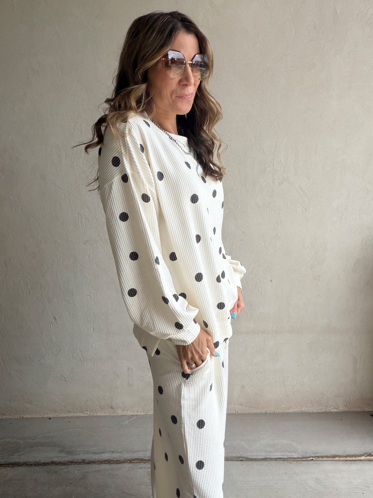 Rylee Ribbed Polka Dot Set in Ecru & Black