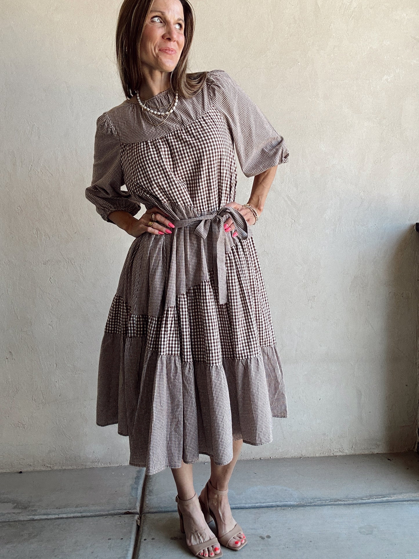 Jennifer Dress in Chocolate Gingham