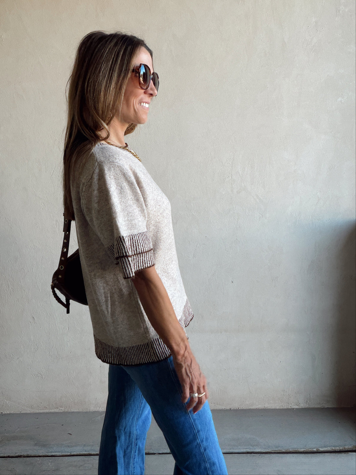Teresa Sweater in Beige & Chocolate