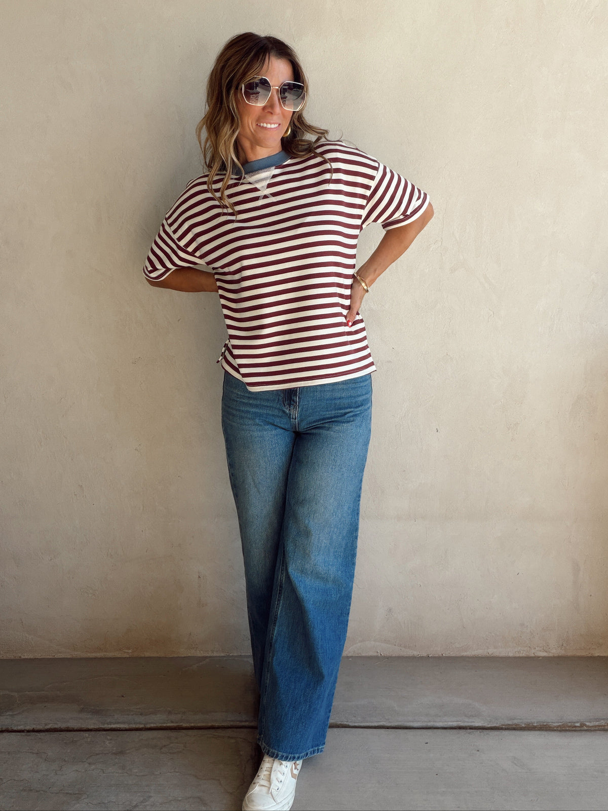 Sienna Striped Tee Burgundy & Cream