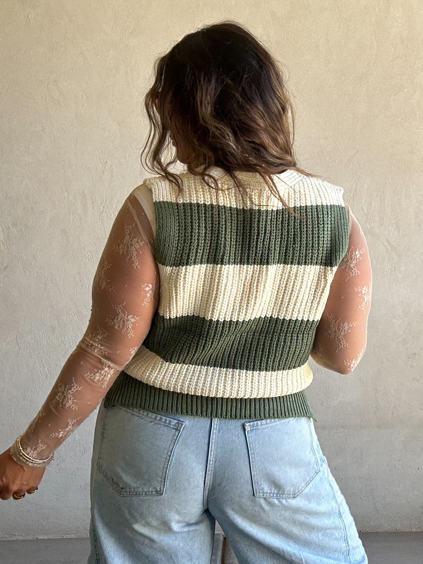 Jentry Stripe Sweater Vest in Olive & Cream