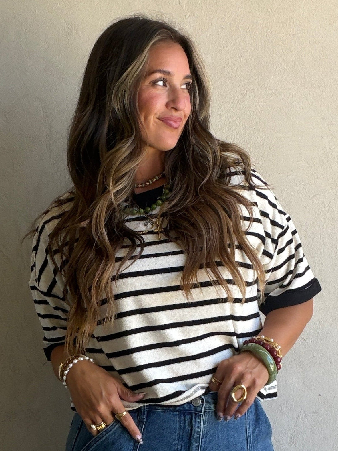 Janna Stripe Top in Oatmeal & Black