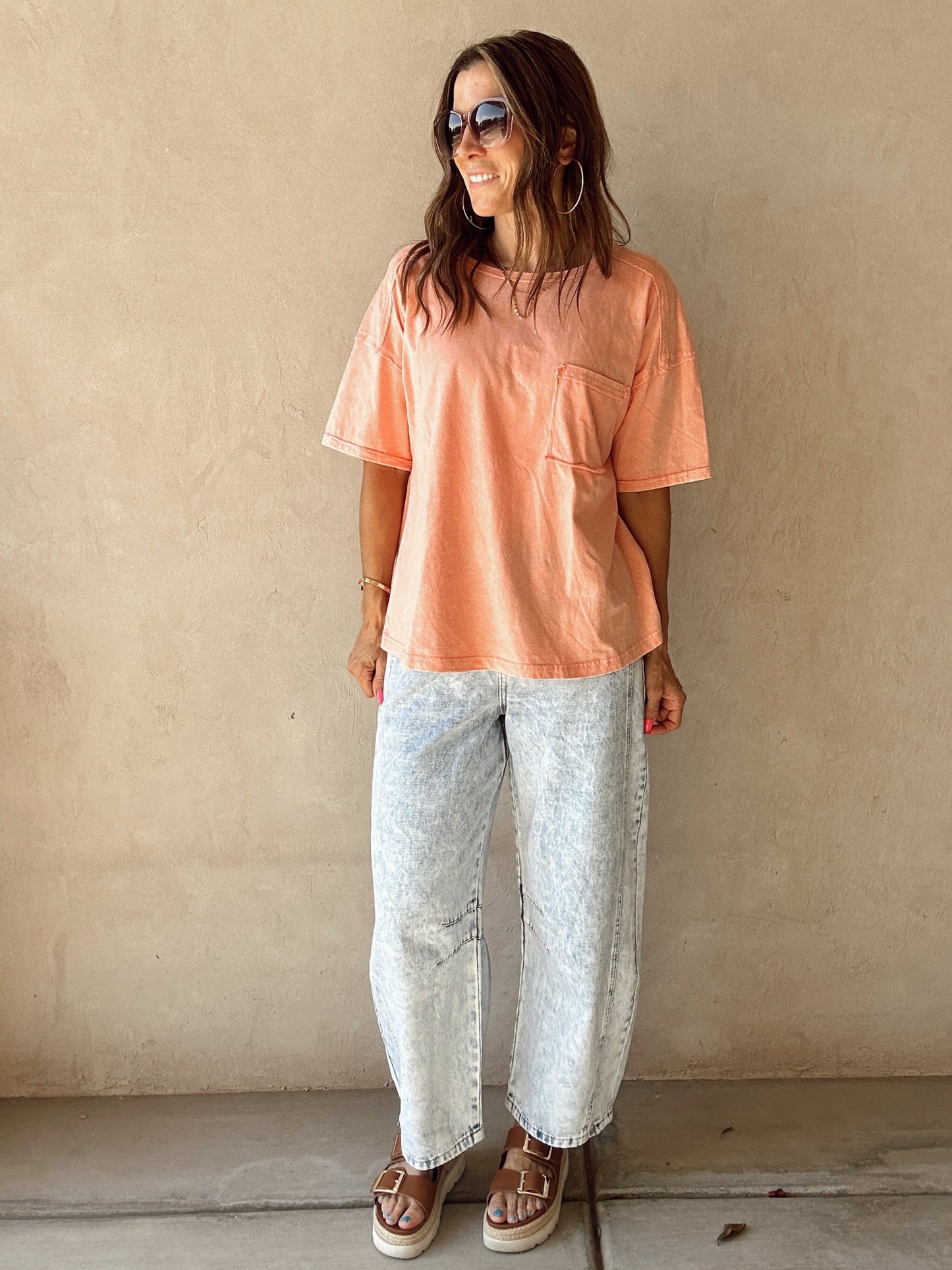 Millie Mineral Wash Top in Peach