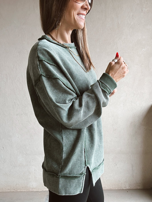 Darla Double Ribbed Pullover in Green