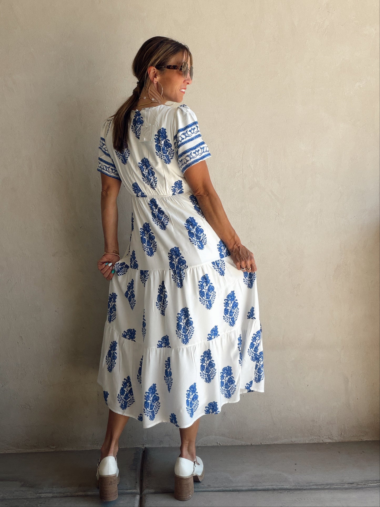 Erin Dress in Royal Blue & White