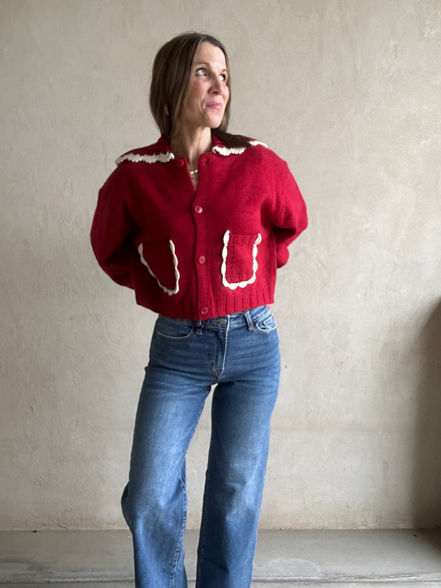 Lizzy Doll Collar Sweater in Red