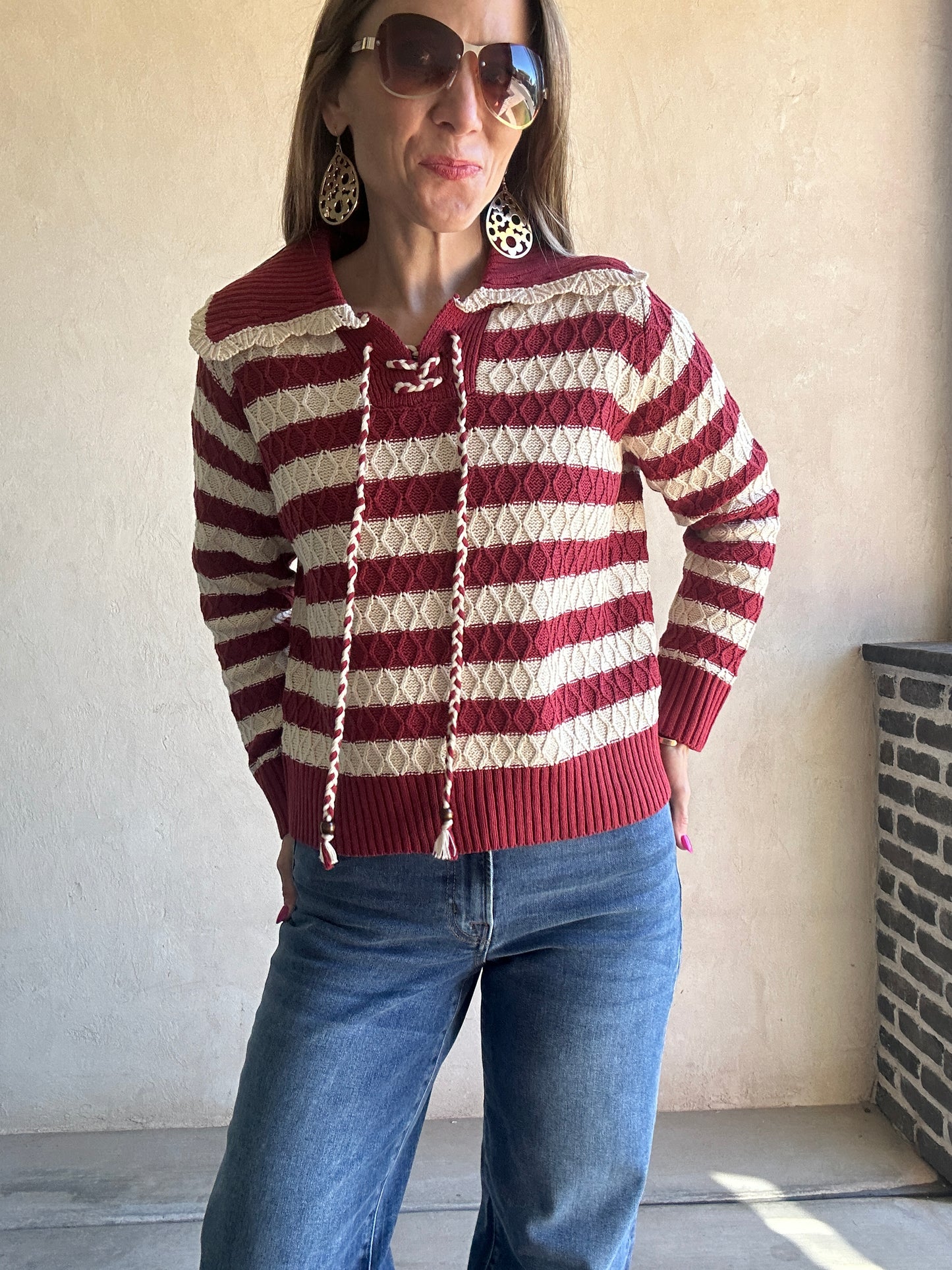 Harper Sweater in Burgundy & Oatmeal