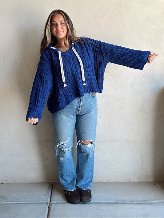 Cassie Cable Knit Sweater in Blue