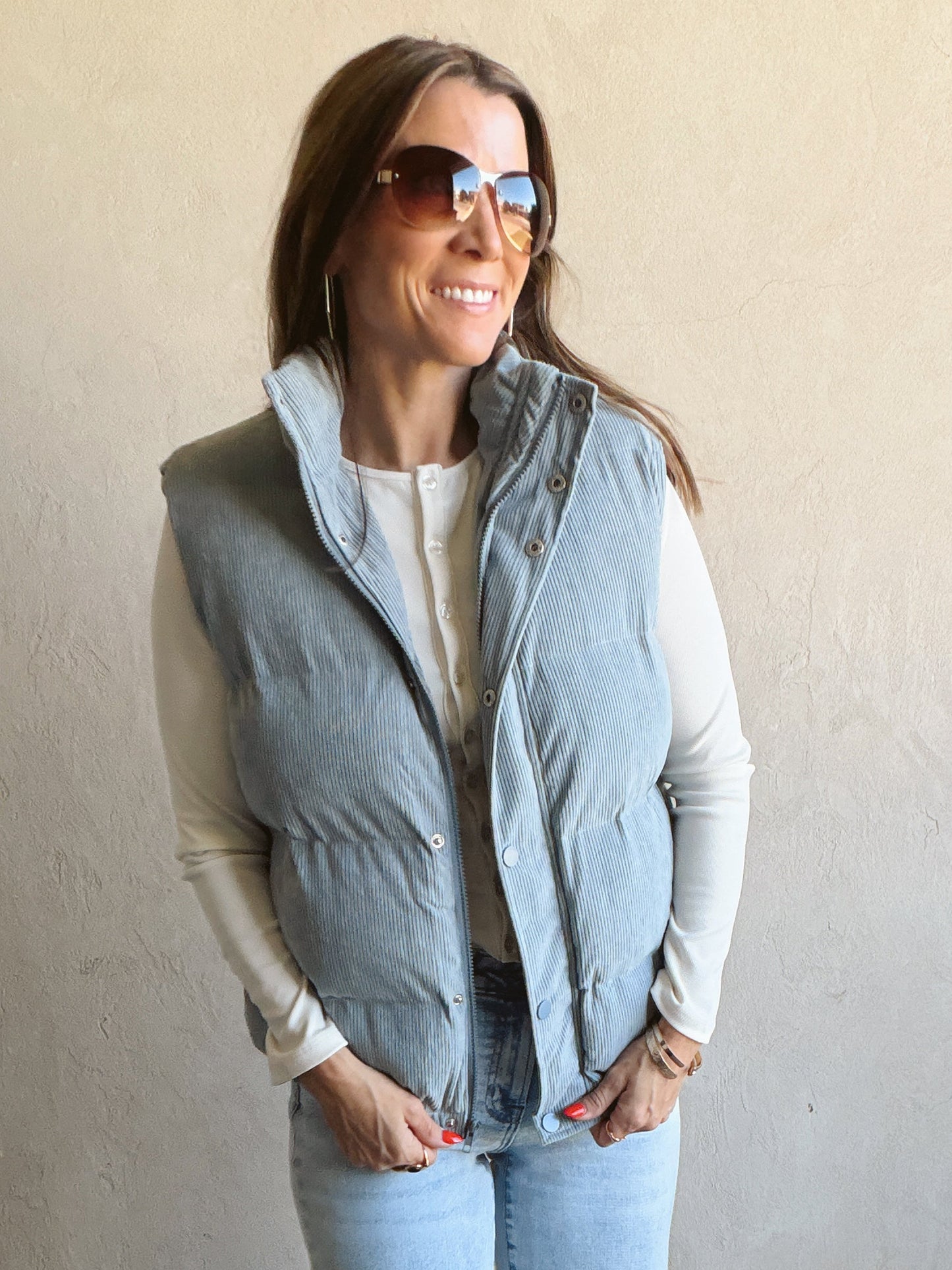 Cass Corduroy Vest in Dusty Blue
