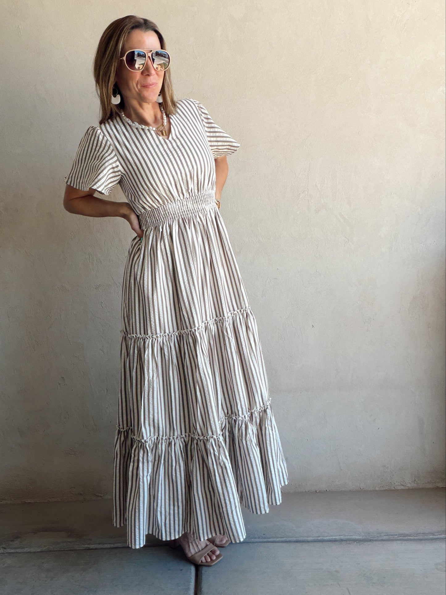 Eden Dress in Cream & Mocha