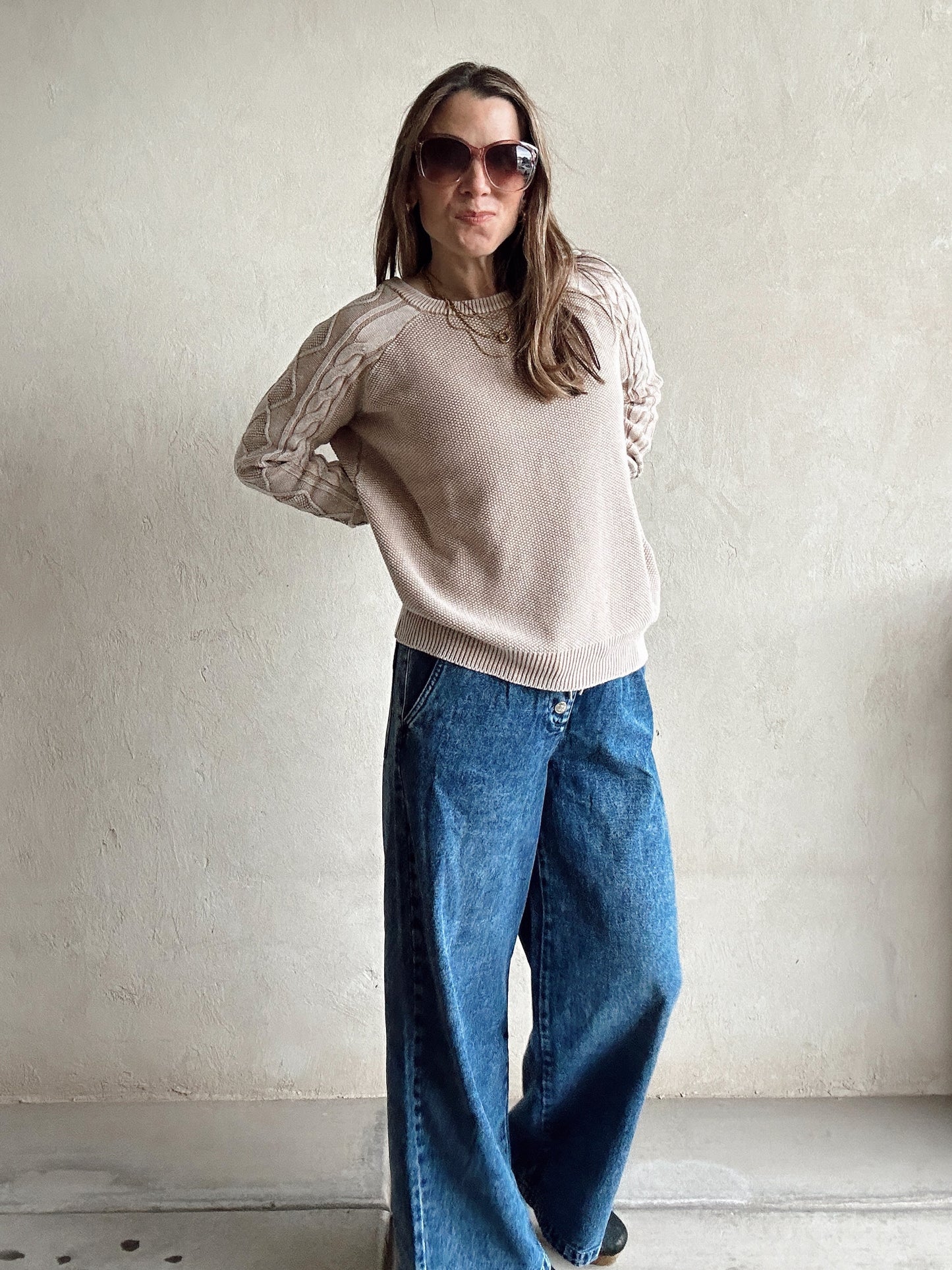Saydi Cable Knit Sweater in Taupe