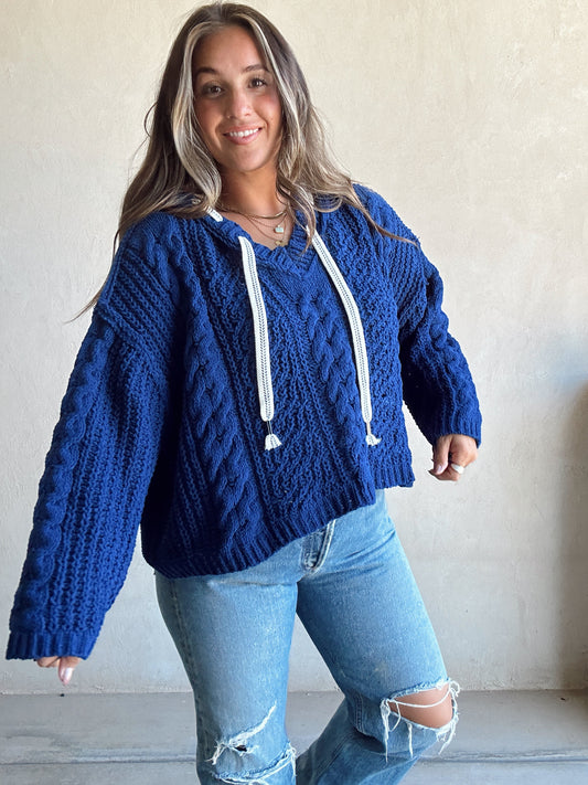 Cassie Cable Knit Sweater in Blue