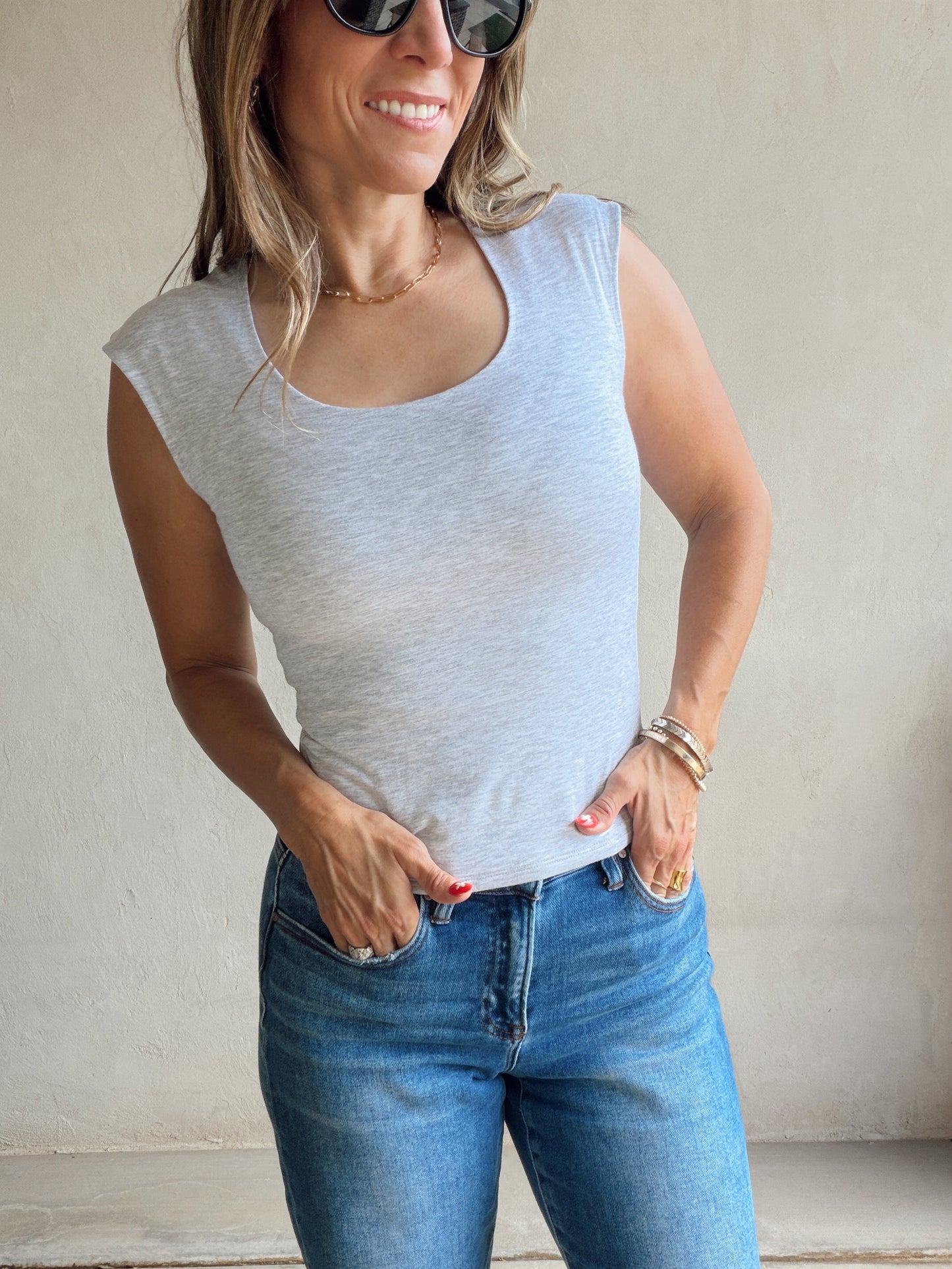 Talia Scoop Neck Tank in Heather Gray