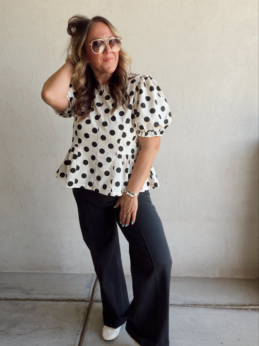 Barb Polka Dot top in Natural & Black
