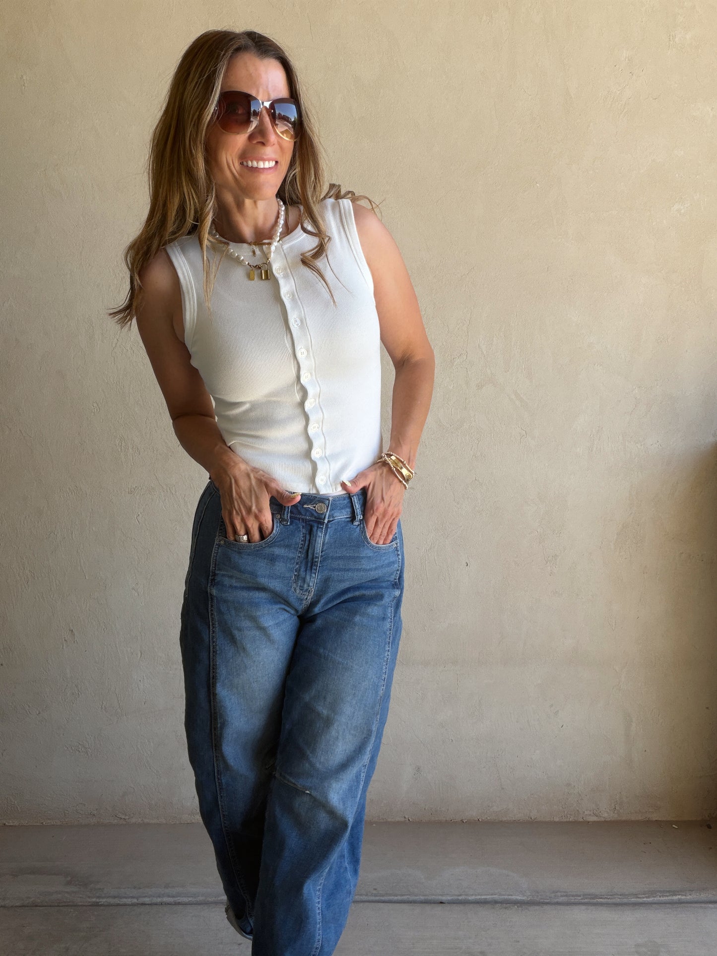 Talia Ribbed Sleeveless Tank in White