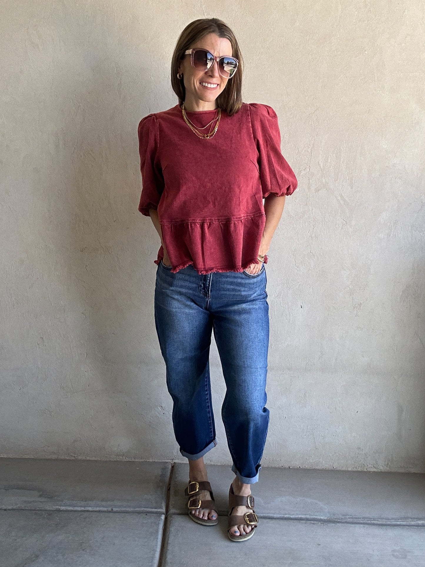 Elsie Mineral Wash Top in Maroon