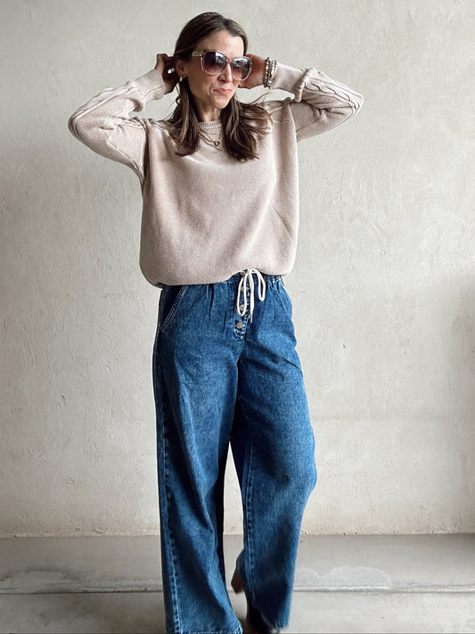 Saydi Cable Knit Sweater in Taupe