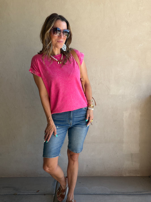 Amber Mineral Washed Top in Pink