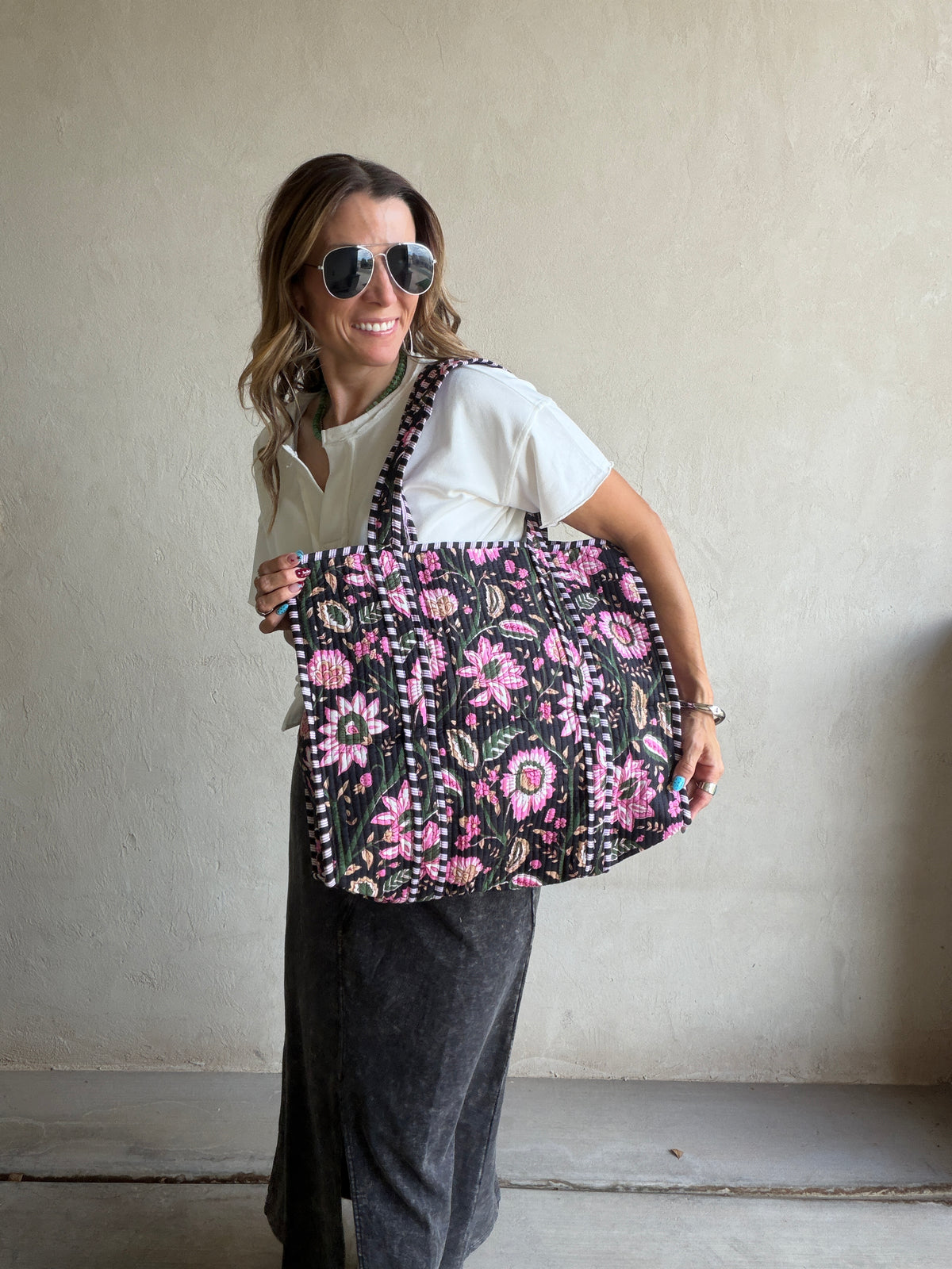 Mindee Quilted Bag – Black & Pink