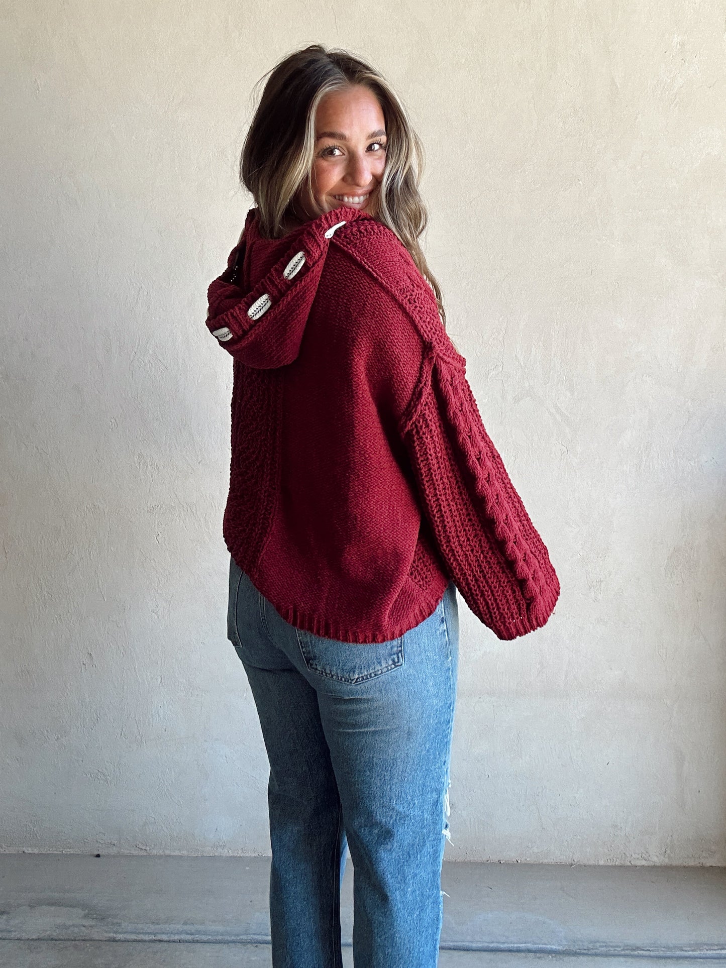 Cassie Cable Knit Sweater in Burgundy