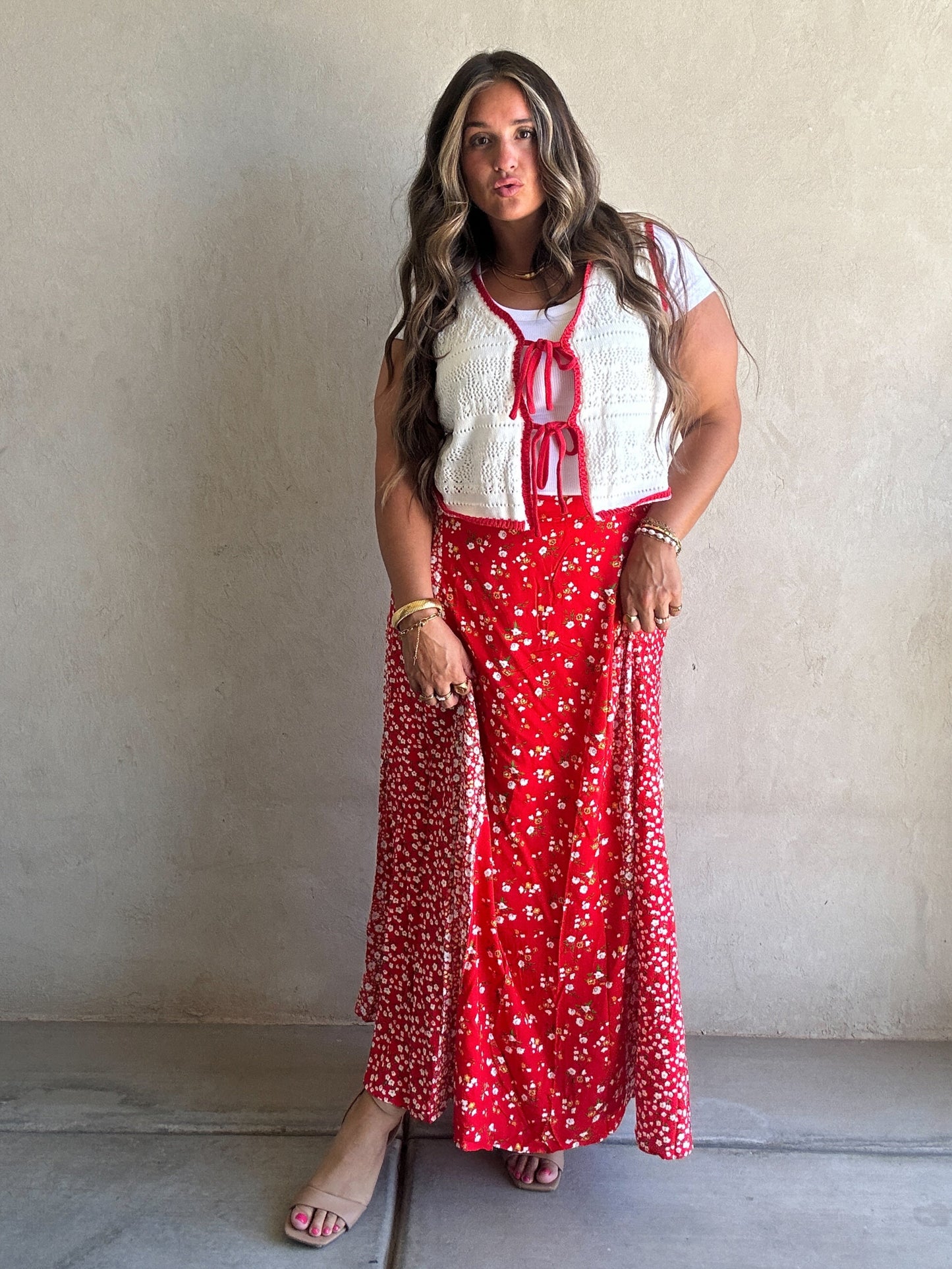 Randi Floral Skirt in Red