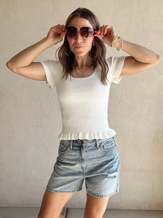 Rilee Scoop Neck Ribbed Top in Ivory