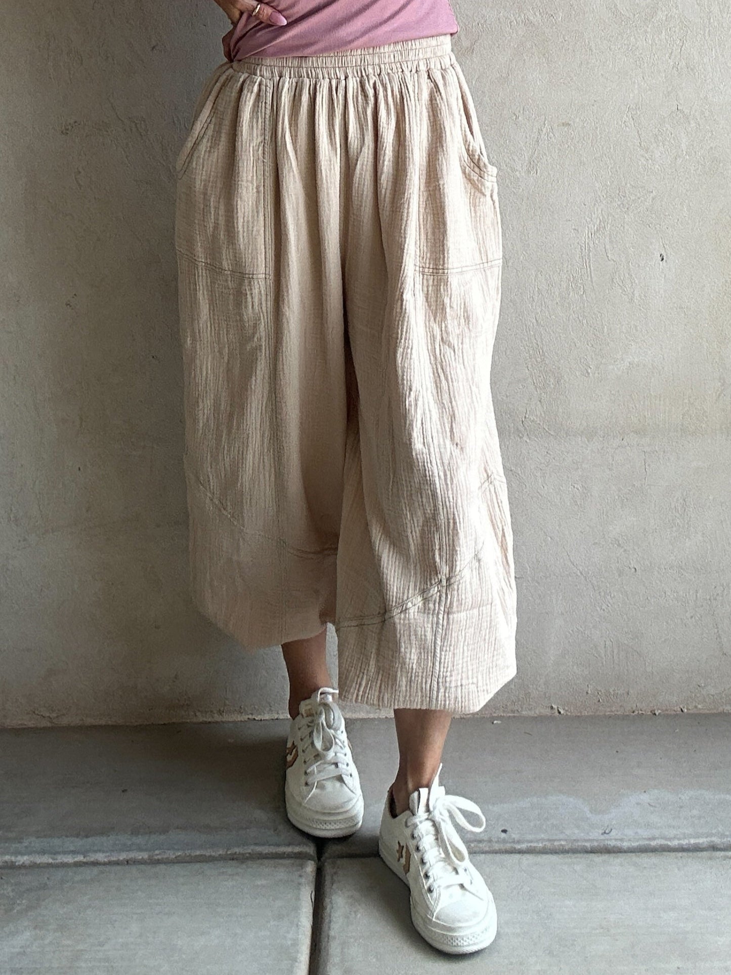 Tara Flowy Parachute Pants in Tan