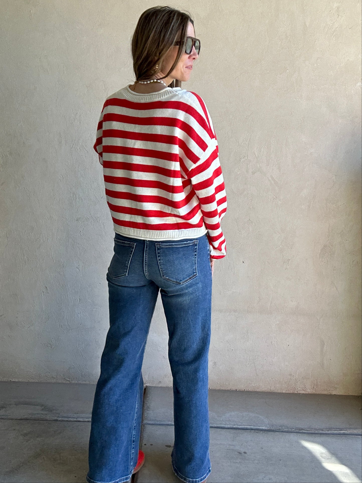 Brendee Striped Cardigan in Red & Ivory