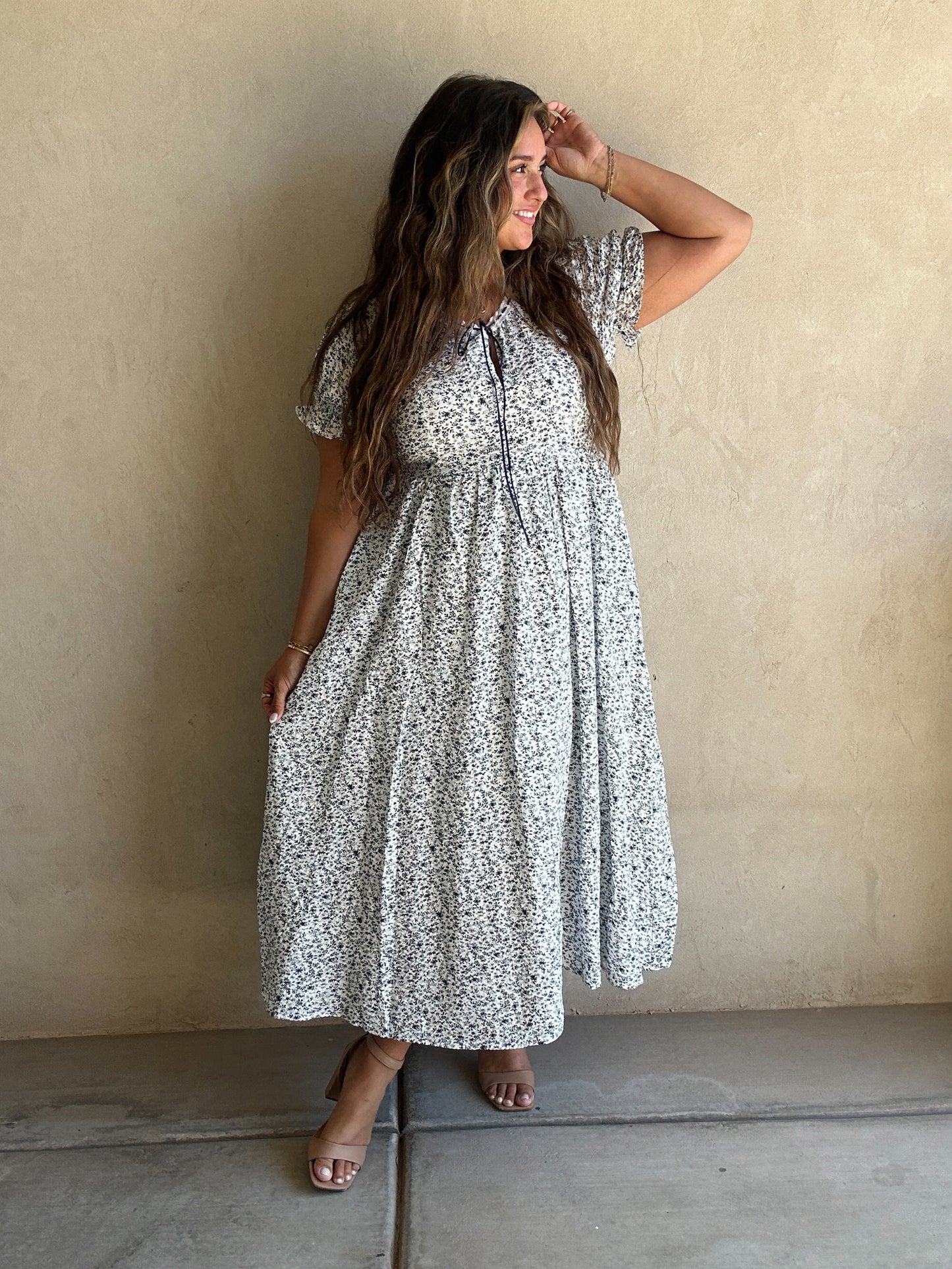 McKinlee Dress in Blue & Ivory Floral
