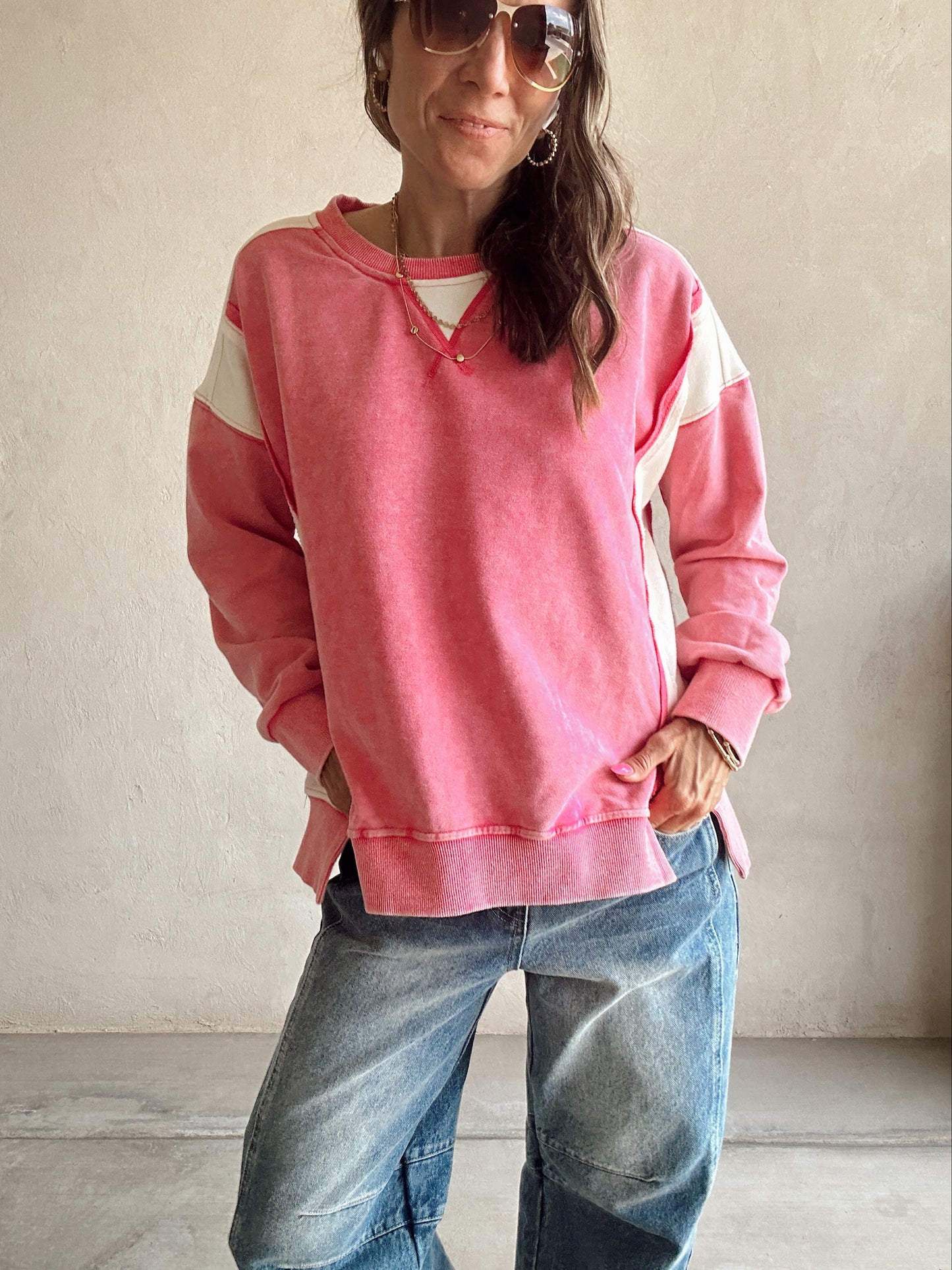 Tia Sweatshirt in Pink and Cream