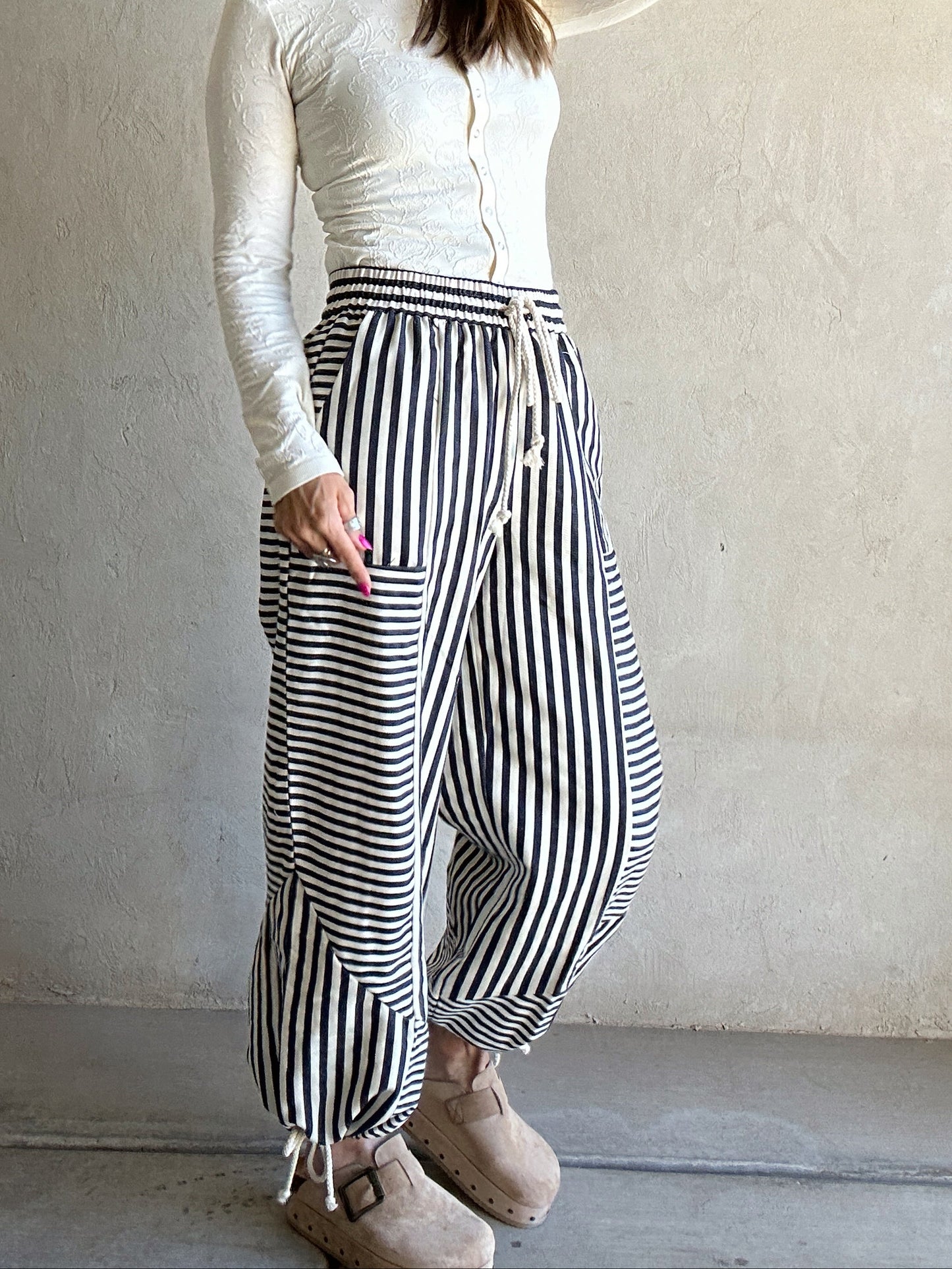 Ella Parachute Striped Pants in Navy & Ivory